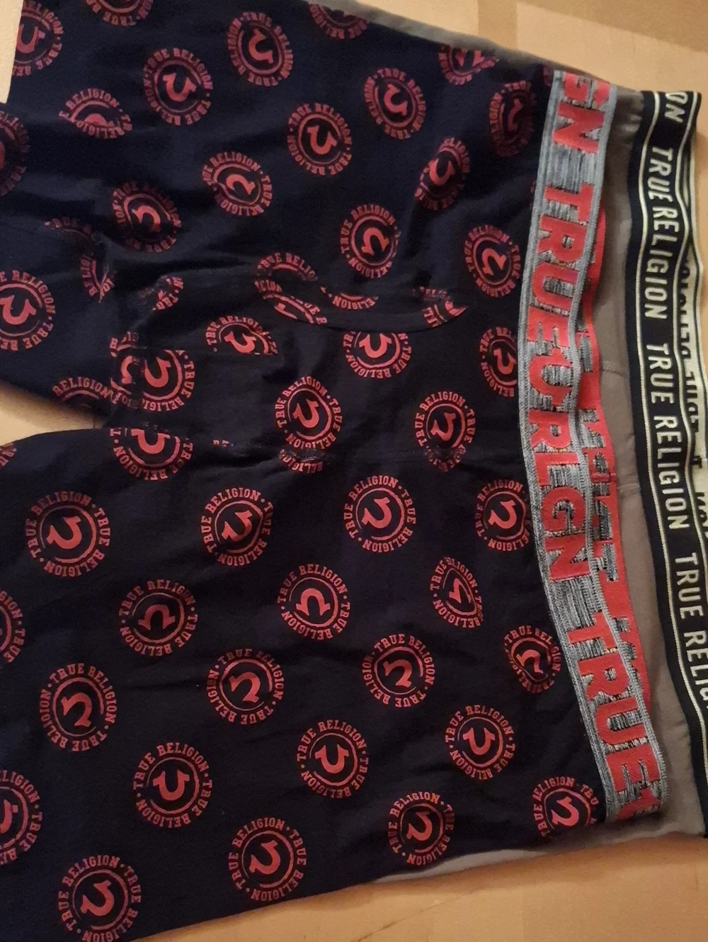 True Religion Navy Boxer Briefs with Red Logo Motif and Branded Waistband
